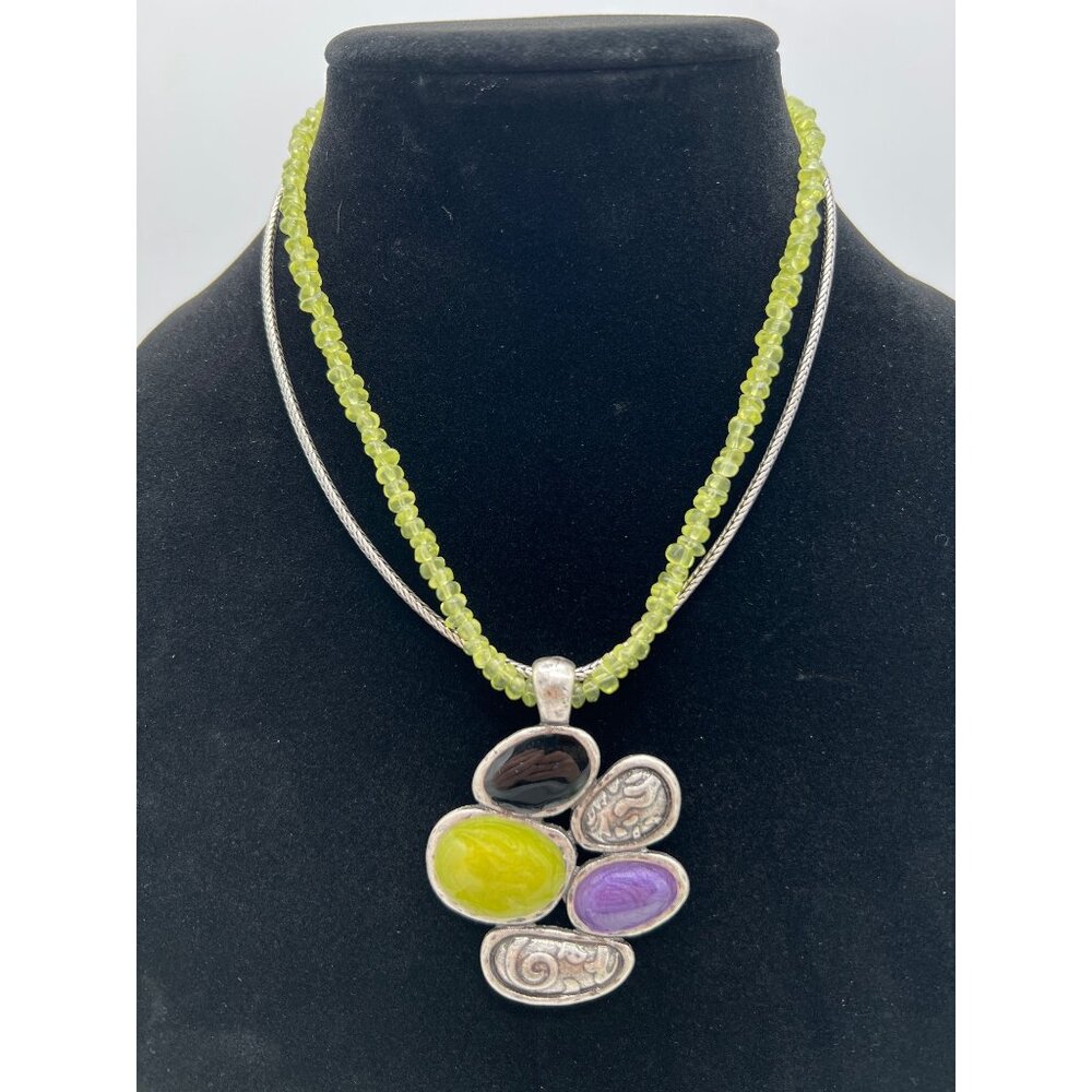 Handcrafted Silver Multi Stone Peridot Beaded Necklace With Unique Pendant